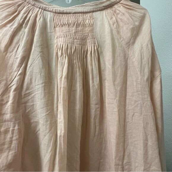 Free People Shimla Peach Ivory boho peasant lace Embroidered Split Neck Top XS - Picture 11 of 16